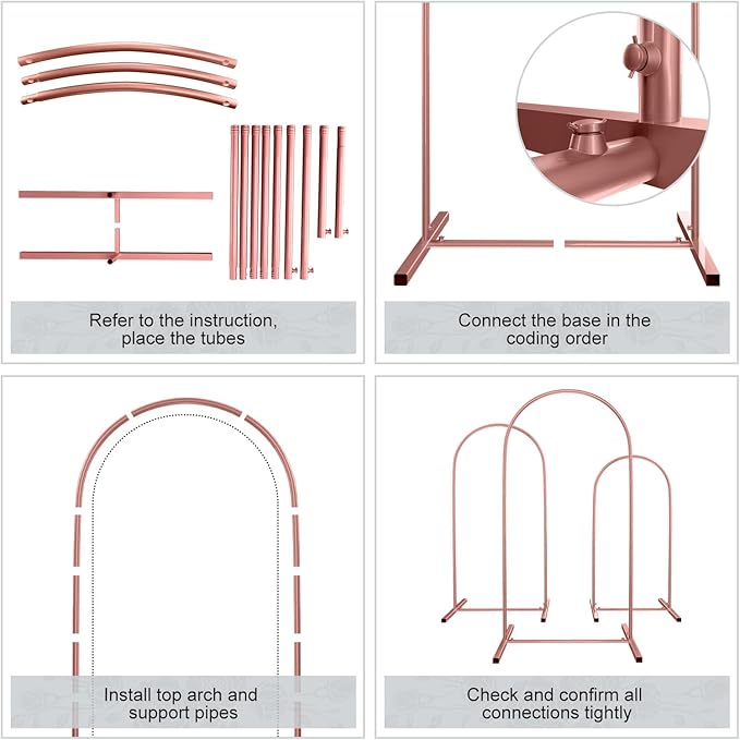 Metal Arch Backdrop Stand Set of 3, Heavy-Duty Balloons Arch Frame for Wedding Ceremony, Party, Baby Shower, Birthday Decorations (Rose Gold, 4ft+5ft+6ft)