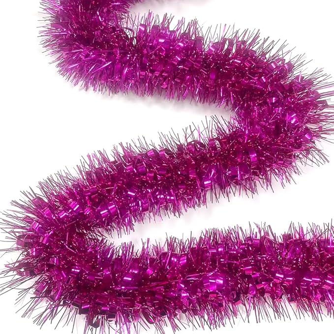 33Ft Christmas Tinsel Garland Shiny Thick Tinsel Xmas Tree Decorations Metallic Twist Foil Spring Garland for New Year Parties Teachers' Day Easter Parade Floats Indoor Outdoor Supplies - Pink
