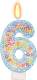 Birthday Candles - Number 6 Candle, Colorful Macaron Candles for Boys/Girls, Blue Cake Decorations, Blue Birthday Decorations, Theme Party Supplies