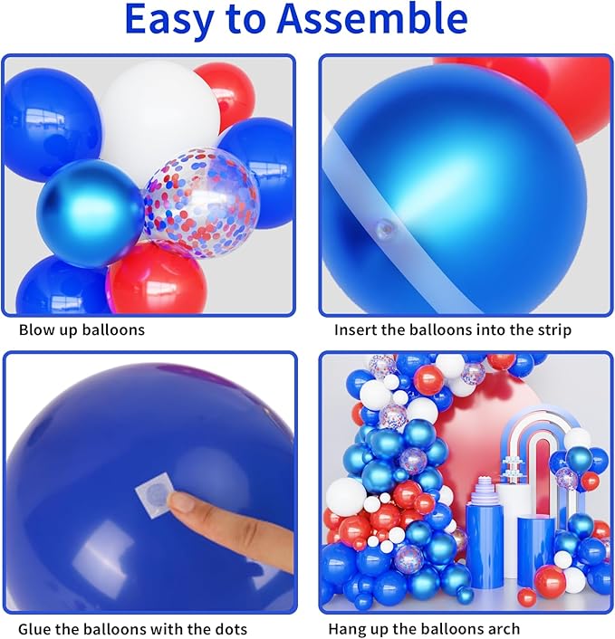Red White Blue Balloons Different Size Red White and Blue Balloons Garland Arch Kit with Confetti Balloons for 4th of July Independence Day Birthday Party Anniversary