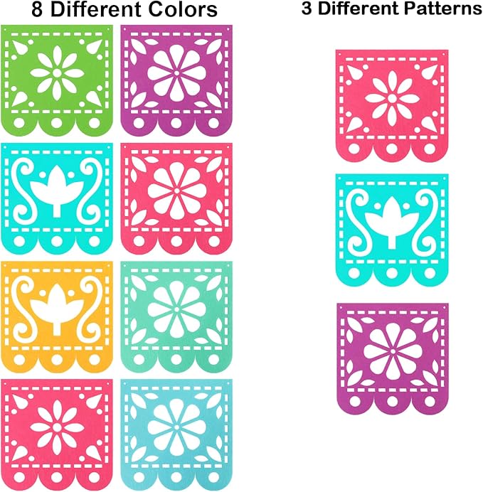 2 Mexican Fiesta Party Decorations Banners, Felt Cinco de Mayo Decorations Banner, Day of The Dead Decor Papel Picado Banner, Dia De Los Muertos Garlands, Fiesta Birthday Baby Shower Flags