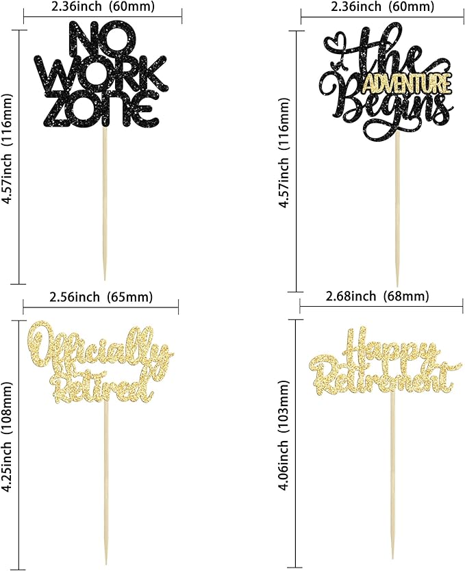 24Pcs Happy Retirement Cupcake Toppers Officially Retired Cake Toppers No Work Zone Adventure Begins Cupcake Picks Retirement Theme Farewell Birthday Party Decorations Supplies Black Gold