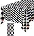 1 Pack Black and Iridescent Checkered Tablecloth Shiny Disposable Holographic Foil Table Cloth Plastic Laser Rectangle Table Cover for Picnic Birthday Party Race Car Tablecloth