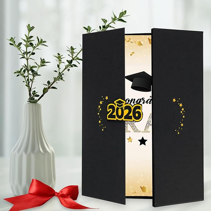 Vlipoeasn 2PCS Graduation Guest Book Alternative, Black Gold Class of 2026 Graduation Party Decorations, Graduation Signature Book for 2026 College High School, Unique Graduation Gifts for Friends