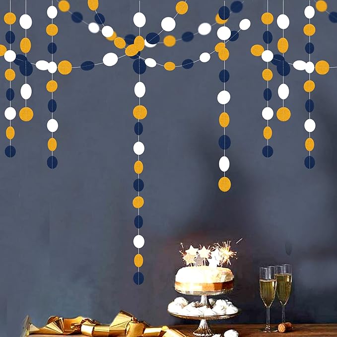 Navy-Blue White-Gold Party-Decorations Streamers Garland - 52Ft Graduation 2025 Glitter Hanging Paper Banner, Men Boy Birthday Nautical Fathers Day Baby Shower Wedding Bunting Lasting Surprise