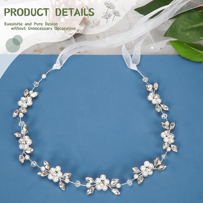 Flower Girl Headpiece, Flower Girl Hair Accessory, Silver Wedding Headband for Girls, Princess Crystal Pearl Hair Accessories for Birthday, Party, First Communion,Wedding