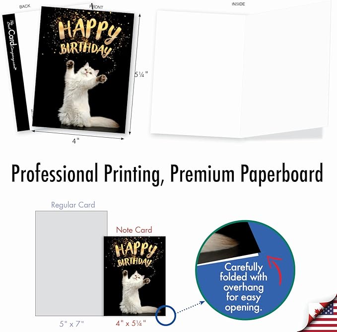 The Best Card Company - 10 Happy Birthday Note Cards Blank - Assorted Bulk Birthday Notecards, Cute Animals Boxed Set (4 x 5.12 Inch) - Cat Sent Greetings AM6112BDB-B1x10