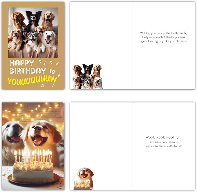 Gooji 5x7 Dogs Birthday Cards Bulk 10 Pack, Funny Humorous Cute Cards for Wife Husband Teenage Young Boy Girl Men Women Adult, Corgi Chihuahua Bulldog Pawthers Golden