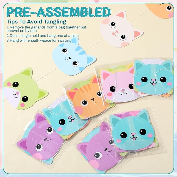 Xinnun 8 Pcs Cat Dollhouse Party Decorations Cute Pet Theme Hanging Banners Cutouts Doll of House Hanging Garland Doll House Wall Decoration for Pet Themed Birthday Decor Supplies (Cat)