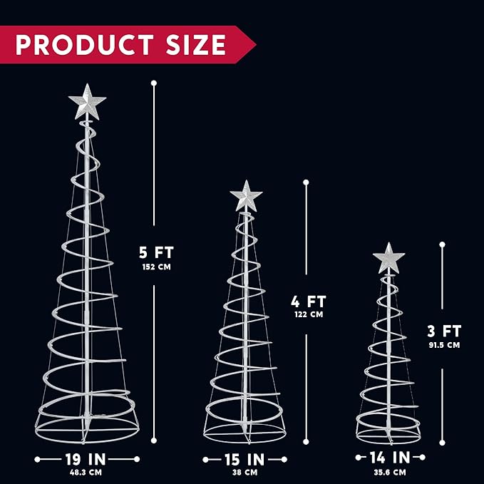 JOIEDOMI 3 Pack Spiral Christmas Tree Lights, 218 LED Outdoor Lighted Tree with Star Topper & Stakes, Christmas Decorations for Yard Porch Patio Garden Holiday Xmas Eve Night Décor, Multicolor