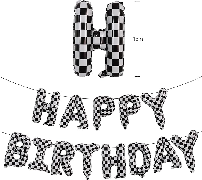 TONIFUL Checkered Happy Birthday Balloons 16 Inch Teal Blue Mylar Foil Letters Birthday Sign Banner Balloon for Girls Boys Kids & Adults Birthday Decorations and Party Supplies