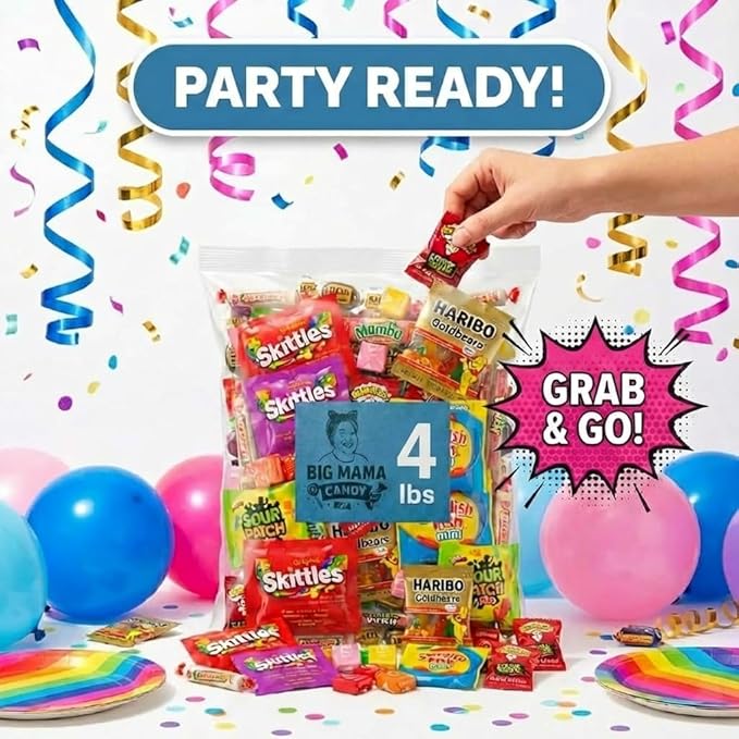 Big Mama Candy Assorted Candy Variety Pack 4 lbs, Bulk Individually Wrapped Candy for Party Favors, Goodie Bags & Pinatas, Easter