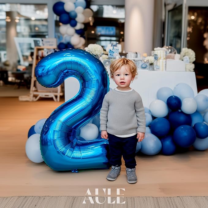 AULE 40 Inch Large 2 Balloon Numbers Blue, Big Foil Number Balloons, Giant Helium Happy Birthday Party Decorations for Man and Women, Huge Mylar Anniversary Party Supplies