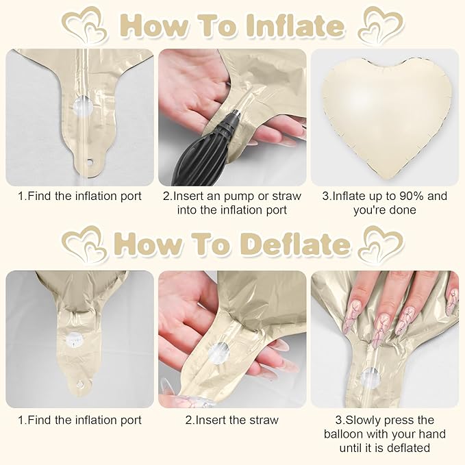 Cream White Heart Balloons,12Pcs Sand White Heart Shaped Foil Balloons,18Inch Beige Helium Polyester Film Balloon for Baby Shower Birthday Anniversary Wedding Party Decorations