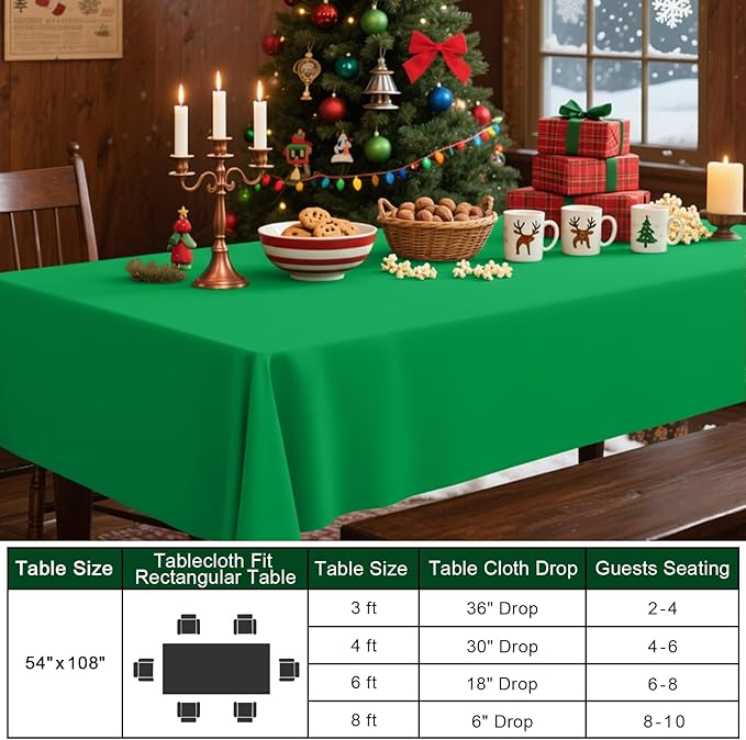 Smiry Disposable Table Cloth - 10 Pack, 54 x 108 Inch Waterproof Rectangle Tablecloths for Parties, Decorative Plastic Table Cover, Leakproof & Sturdy, Green