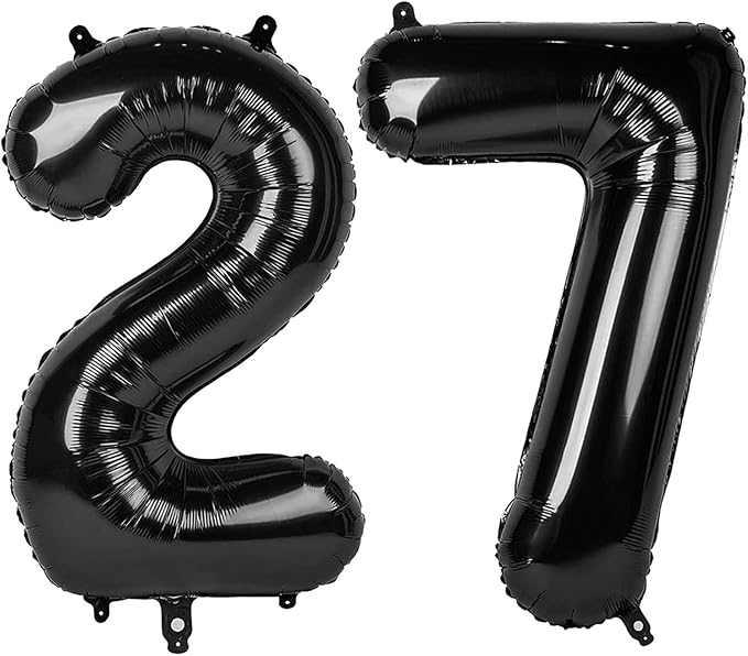 Number 27 Balloons, Balloons for Man Woman 27th Black Birthday Party Decoration, 40 Inch Foil Number Ballon for 27, 72 Anniversary, Bridal Shower, Graduation, Halloween, New Year