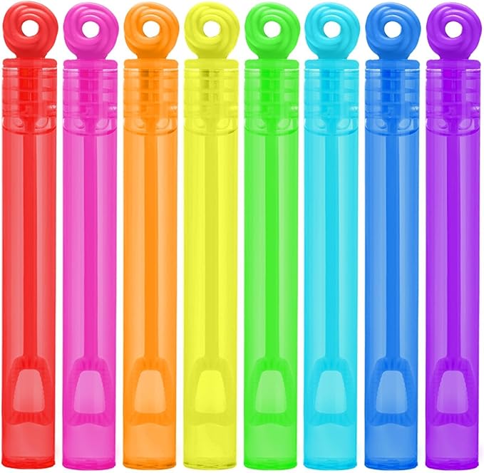 Goodie Bags Stuffers for Kids Party, 32 Pack Mini Neon Bubble Wands for Party Favors Supplies in Gift Box, Classroom School Reward, and Pinata Filler Toys, Birthday Decorations, Small Halloween Treats