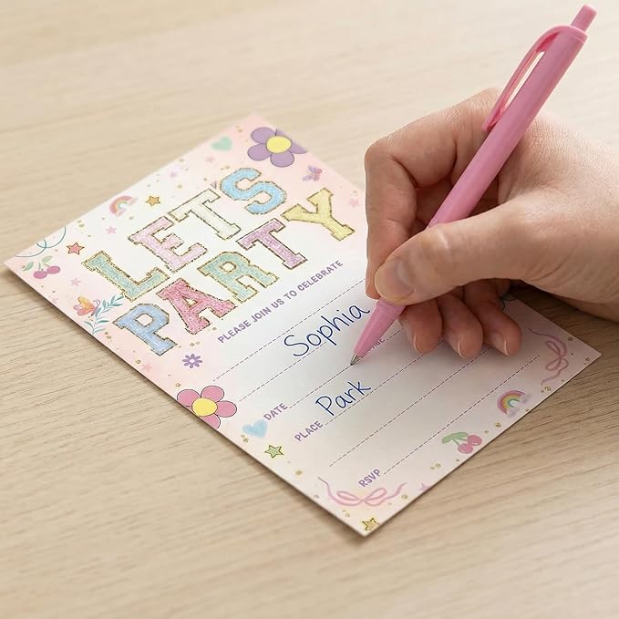 Let's Party! Birthday Invitations - Cute Flower - 20Pcs Double-Sided Fill- In Invitation Cards & Envelopes For Boys, Girls, Birthday Party Favor & Supplies 6 x 4 Inch