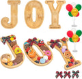 3PCS Bamboo Christmas Decorations Letters Charcuterie Board Box-(with 14 Balloons and Bow) Joy Charcuterie Letters Fillable Food Christmas Party Supplies Table Decoration Food Tray Platter