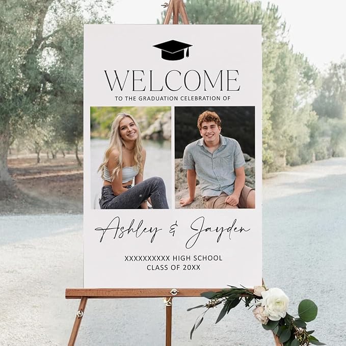 My4gifts Graduation Party Welcome Sign with Photo, Greenery Grad Poster, Personalized Graduation Decor, Class of 2025 Welcome Board, Senior Party Sign, Custom Grad Celebration Sign - 23
