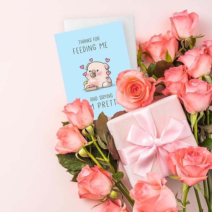 Anniversary Card Mother's Day Birthday for Mom Dad Wife Husband Girlfriend Boyfriend Stepmom Aunt Parents – Cute Funny Sarcastic Greeting Card for Father’s Day – Blank Inside (Thanks for Feeding Me)
