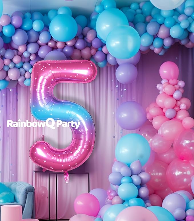 5 Balloon Number 40 Inch for Boy or Girl Big Starry 0-9 Foil Mylar Large Number 5 Balloon Happy 5th Birthday Party Anniversary Decorations Supplies