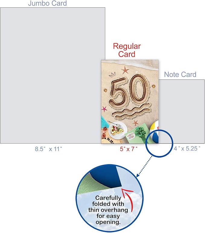 NobleWorks - 50th Funny Card for Birthday - Milestone Bday of 50 Years, Celebrate and Congrats Notecard with Envelope - Beach Party 50 C9459CMBG