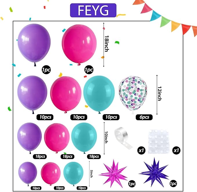 Pink and Teal Blue Balloon Arch Kit, Balloon Garland Kit with Purple Teal Blue Hot Pink Turquoise Party Balloons Confetti Balloons for Girls Women Birthday Baby Shower Wedding Party Decorations