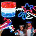Patriotic Accessories Toys Gifts for Kids ＆ Adults 9 PCS, Red White Blue Light up Pop Tubes Neon Bracelets Necklaces for Parade Throws, USA Party Favors Supplies Decorations for Labor Veterans Day