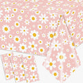 3Pack Tablecloth, Groovy Daisy Table Cover Pink Flower Birthday Party Decoration, Plastic Retro Hippie Boho Daisy Party Table Cloths for Girl Birthday Baby Shower Wedding Supplies