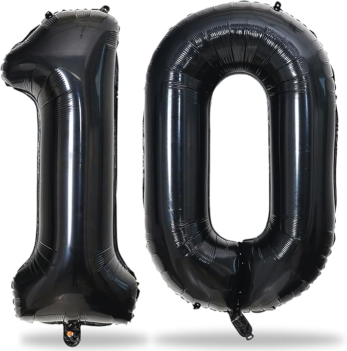 Black Number 10 Balloons for 10th Birthday Decorations, 40 Inch Black Helium Mylar Foil Number 1 & 0 Balloons for Girls Boys, 10th Birthday Balloons for Women Men Anniversary Party Supplies