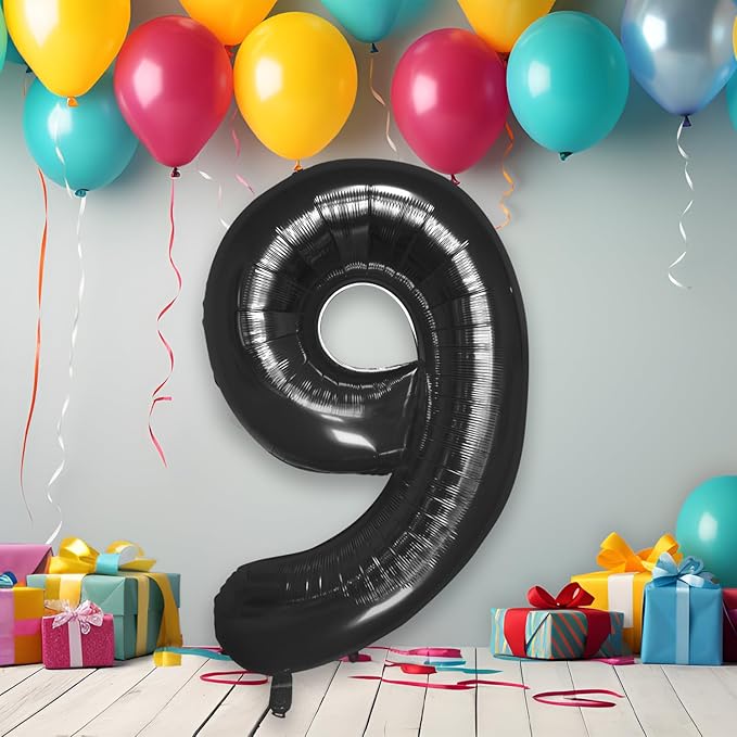 40 Inch Large Black Number Celebration and Decoration Balloon for Birthday Parties, Graduations, Anniversaries, Weddings, Photo Shoots, Special Events - Helium Foil Mylar (Black Number 9)