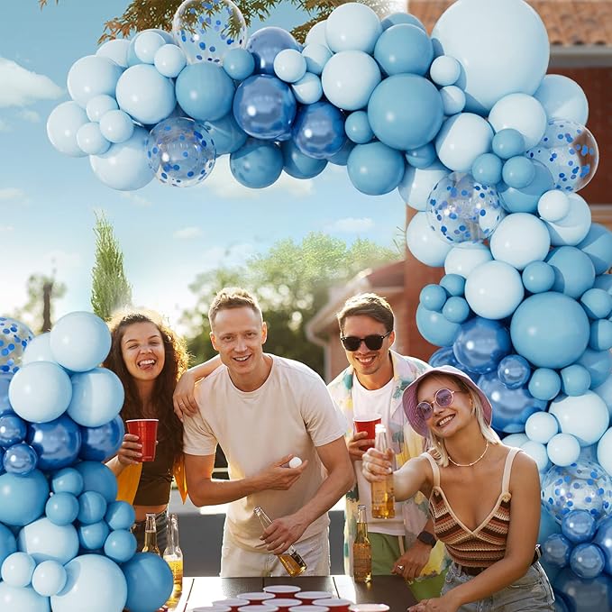 Baby Blue Balloon Arch Garland Kit, Metallic Macaron Pastel Light Blue Confetti Balloons, Different Sizes Balloons for Baby Shower, Birthday, Wedding, Ocean Themed Party Decoration