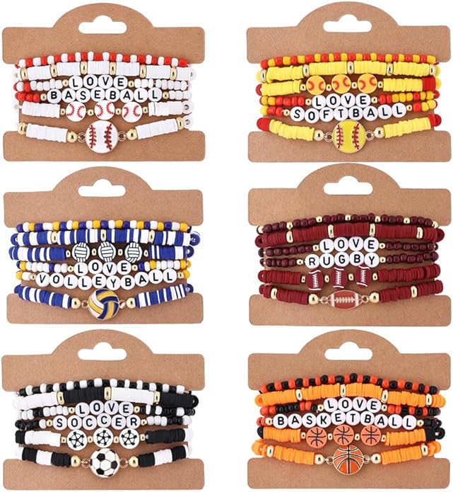 Cooluckday 36 Pcs Holiday Heishi Surfer Bracelets for Women Bulk Easter Mother's Day Christmas St. Patrick's Day Mardi Gras Bracelet Stackable Stretch Friendship Bracelets Set