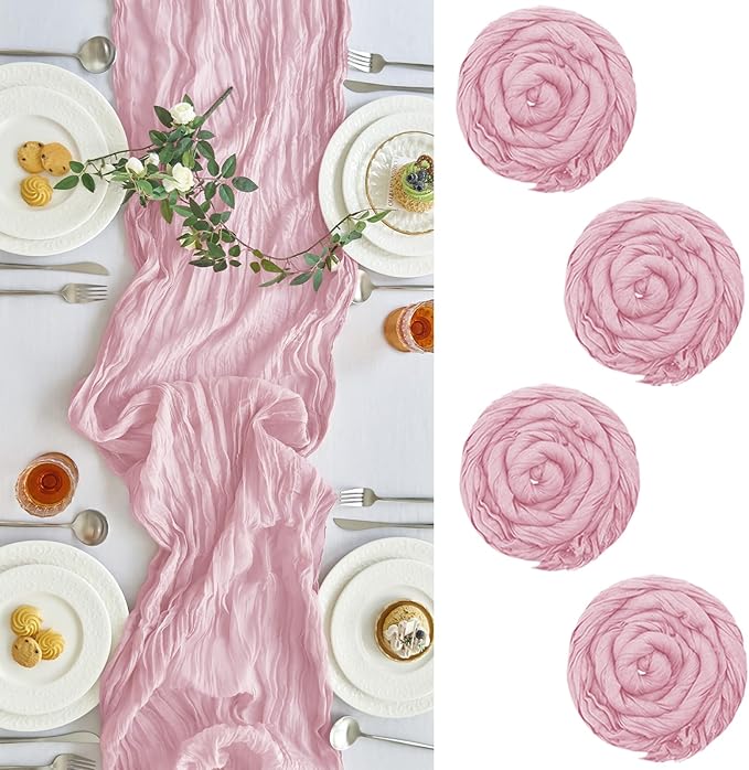 IVAPUPU 4 Pcs Cheesecloth Table Runner - 10ft Pink Easter Spring Boho Gauze Cheese Cloth Table Runners for Baby Shower Decoration Wedding Party Summer Garden Farmhouse Decor