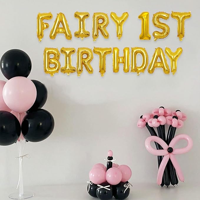 2 Set 32Pcs Gold Fairy 1st Birthday Letter Balloons 16in Foil Decorations Party Decor Supplies