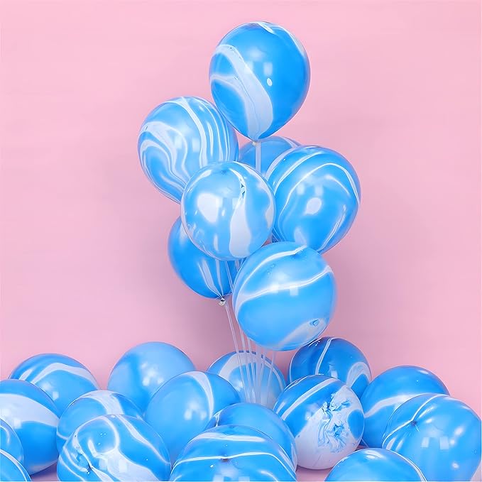 Blue Tie Dye Balloons 30PCS 12 Inch Agate Marble Latex Swirl Balloons For Tie Dye Birthday Party Supplies,Candyland,Bachelorette,Fun Hippie Party Decorations