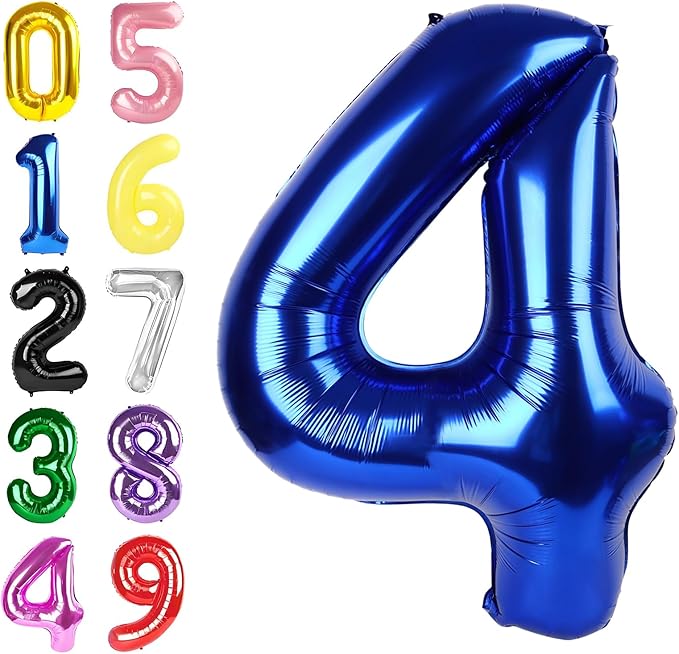 Number 4 Balloons, 40 Inch Foil 4 Balloons for Birthday Party Decoration, Navy Blue Number 4 Ballon for 4, 14, 24, 40 Celebration, Birthday, Christmas, Anniversary Decor