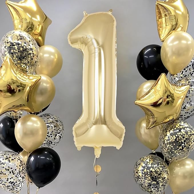 Light Gold Number 1 Balloon 40 Inch, Big Large Foil Helium Number Balloons, Jumbo Giant Mylar Number 1 Balloons for 1st first Birthday Party Decorations Supplies Anniversary