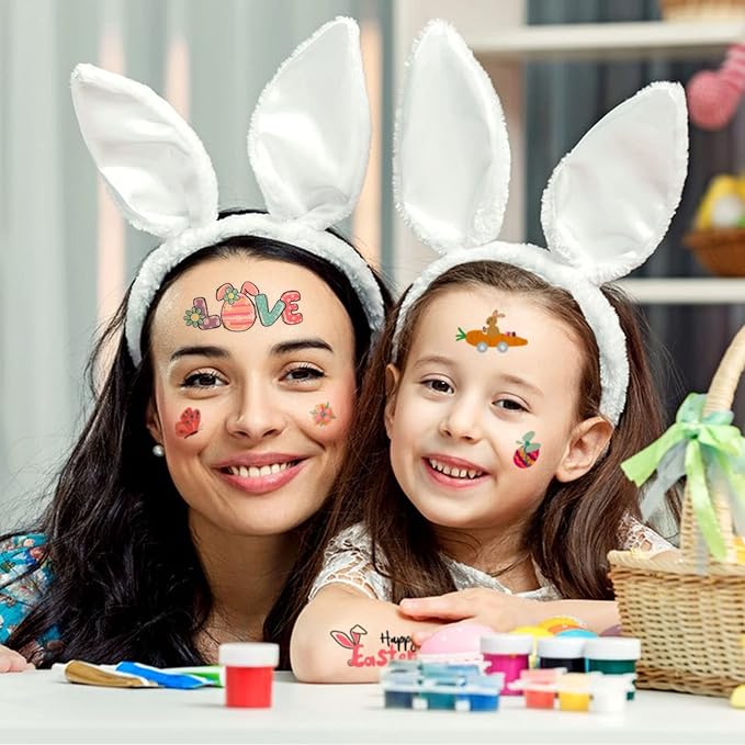 66 Pieces Easter Tattoos, 12 Sheets Colorful Bunny Egg Chicken Spring Flowers Butterfly Stickers for Easter Egg Filler, Easter Basket Stuffers, Goodie Bag Fillers, Classroom Rewards
