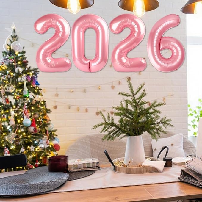 40 Inch Number Balloons, Happy New Year 2026, Pearl Pink New Years Decorations, 2026 Balloon for Graduation Happy New Year and 2 6 20 26 Birthday Parties