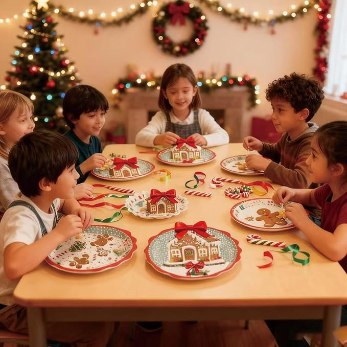 Gingerbread House Paper Plates, 25 Set for kids Xmas Man Paper Plates, Perfect for School Gingerbread Party Christmas Winter Holiday Favor Supply Party