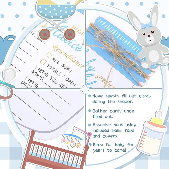 Lincia 50 Pcs Baby Shower Prediction and Advice Cards Blue Mason Jar Baby Prediction Cards for Girl or Boy Gender Reveal Decorations Gender Neutral Decor Activity Games Keepsake for New Parents