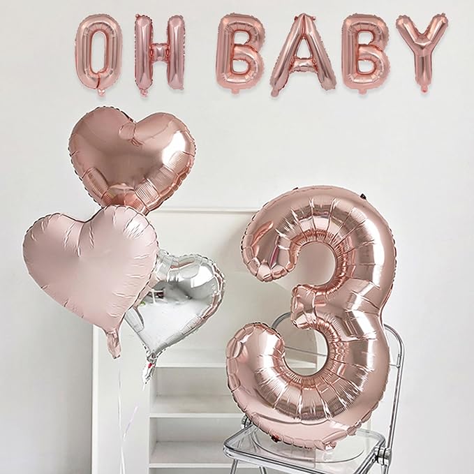 2 Set 12Pcs Rose Gold Oh Baby Letter Balloons 16in Balloon Foil Letter Decorations Party Decor Rose Gold Letter Balloons Oh Baby Party Supplies