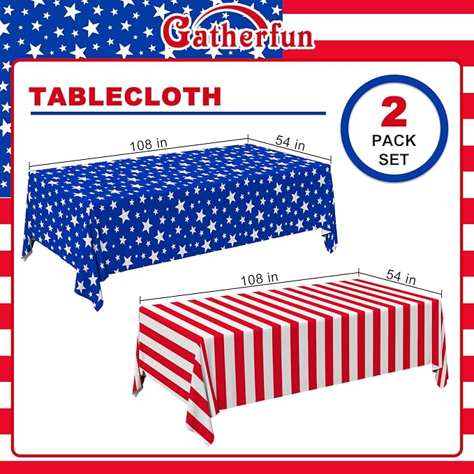4th of July Party Decorations Set-American Flag Patriotic Theme Kit for Independence & Election Day Decorations, Disposable Plastic Tablecloth - for American Patriotic & 4th of July Decorations,2PCS