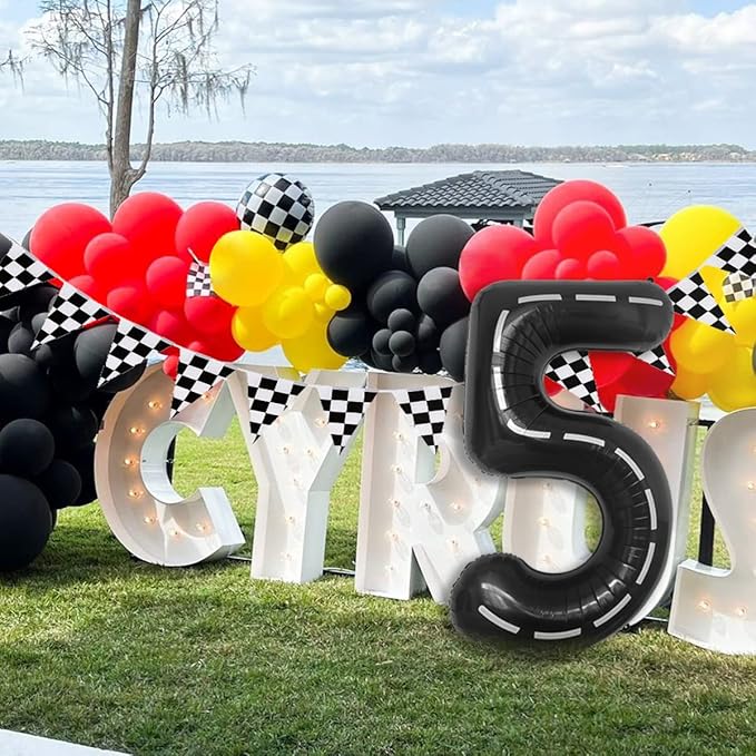 134pcs Balloons Race Car Birthday Party Supplies Decorations for Boys - Racing car Theme Party Supplies Happy Birthday Racecar Number Balloons Garland Kit Vroom Birthday Party Decorations