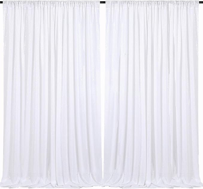 B-COOL White Sequin Backdrop Curtains 2 Packs Sparkle Backdrop White 5ftx8ft Fabric Glitter Photography Drapes for Party Baby Shower Wedding Birthday Decoration