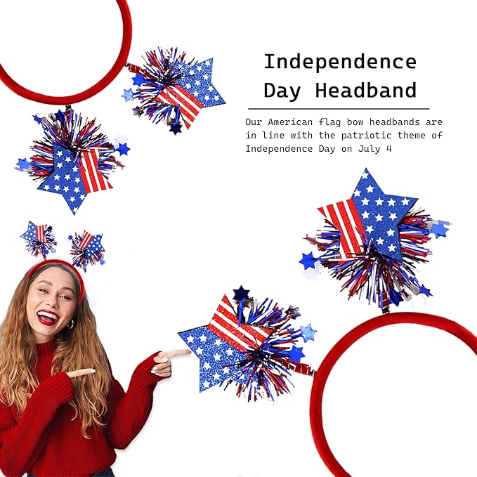 4th of July Headband Independence Day Hair Accessories Patriotic Party Hair Supplies USA Flag Star Design Blue Red Ribbon Stars Hair Decoration Hair Hoop for Women