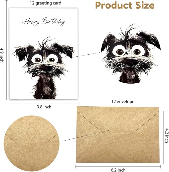 Birthday Cards Pack of 12,Birthday Cards Bulk for Women Men Kids Assorted Birthday Greeting Cards for Kids Assortment, 12 Card with Envelopes (Cartoon puppy)