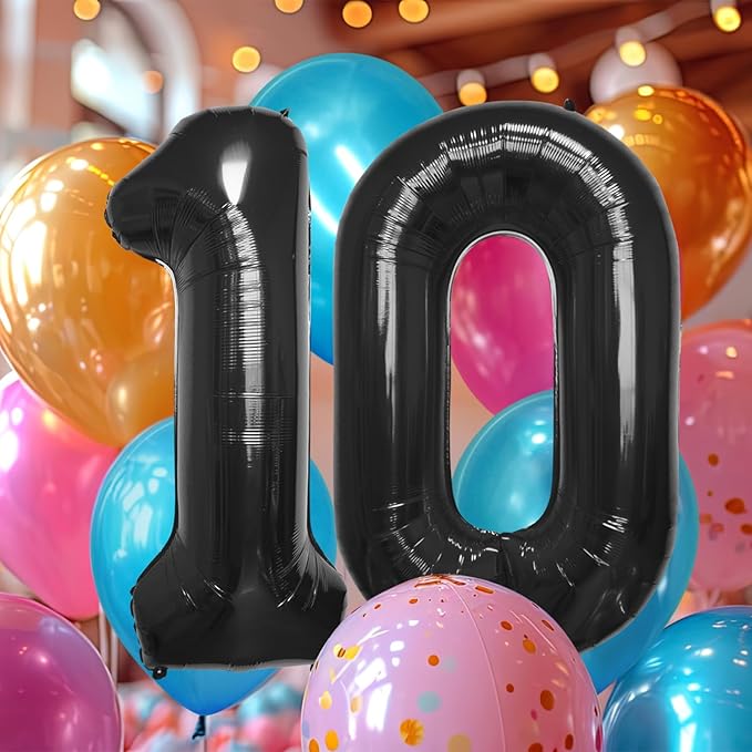40 Inch Large Black Number Celebration and Decoration Balloon for Birthday Parties, Graduations, Anniversaries, Weddings, Photo Shoots, Special Events - Helium Foil Mylar (Black Number 10)